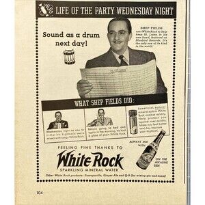 White Rock Sparkling Mineral Water "Life of the Party" Vintage Print Ad 1942